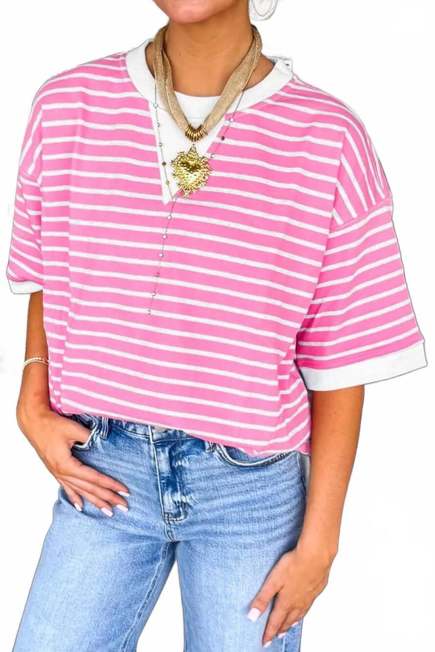NEW HAPTICS terry oversized top in pink/oat